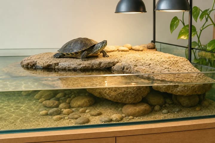 Akwaterrarium dla żółwia wodnego — wymiary, wyspa i jak je urządzić