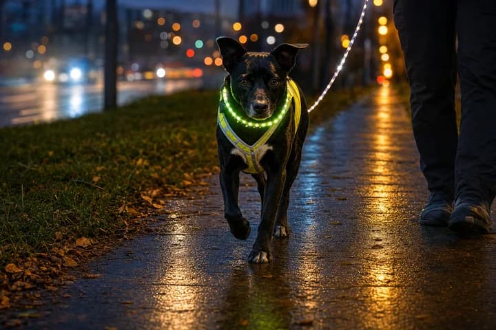 Odblaski i obroża świecąca dla psa — jak zadbać o widoczność po zmroku