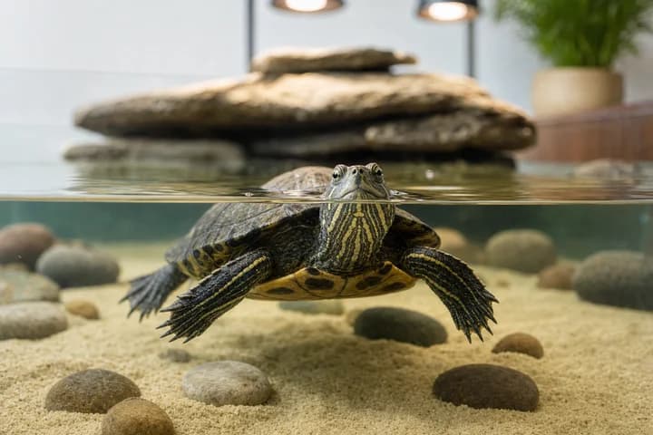 Żółw wodny w domu — kompletny poradnik: akwaterrarium, UVB, filtr i karmienie