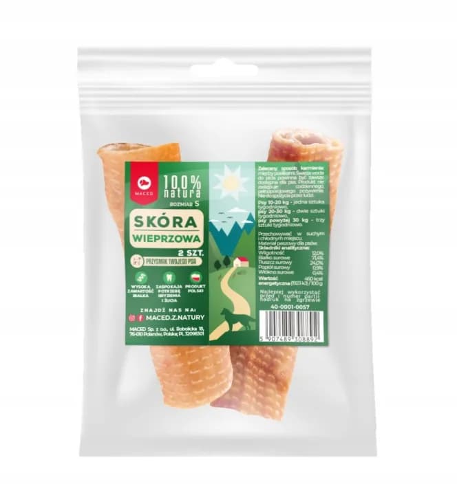Maced Przysmak dla psa Skóra Wieprzowa 100% Natura 1 sztuka – S