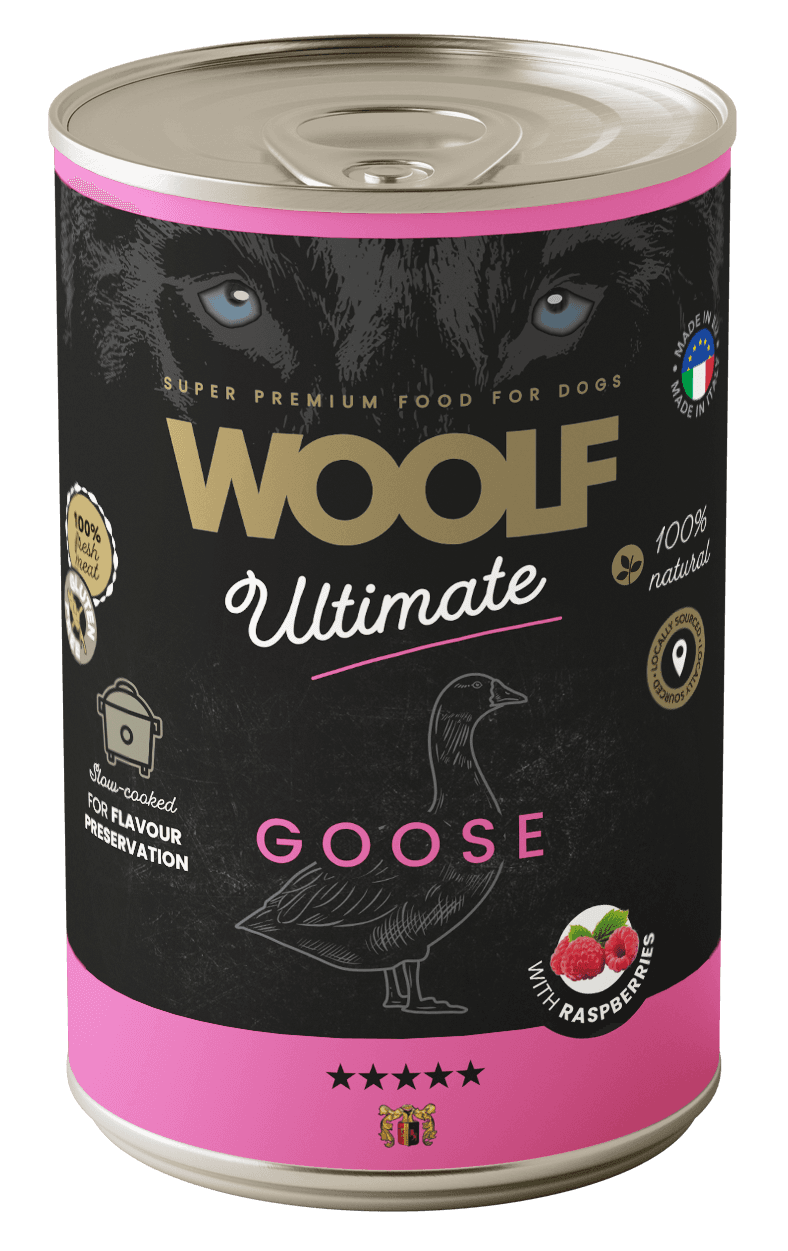 Woolf Ultimate Goose With Raspberries Karma Wilgotna z Gęsiną i Malinami dla psów Dorosłych 400 g