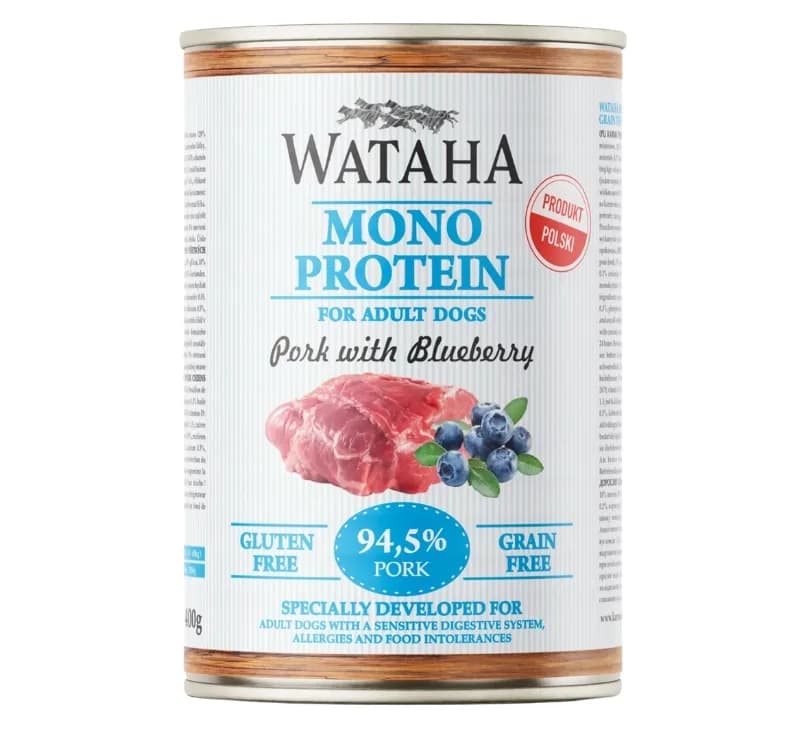 Wataha Mono Protein Adult Dog 94,5% Wieprzowina z Borówką karma mokra z wieprzowiną i borówką dla dorosłych psów 400 g