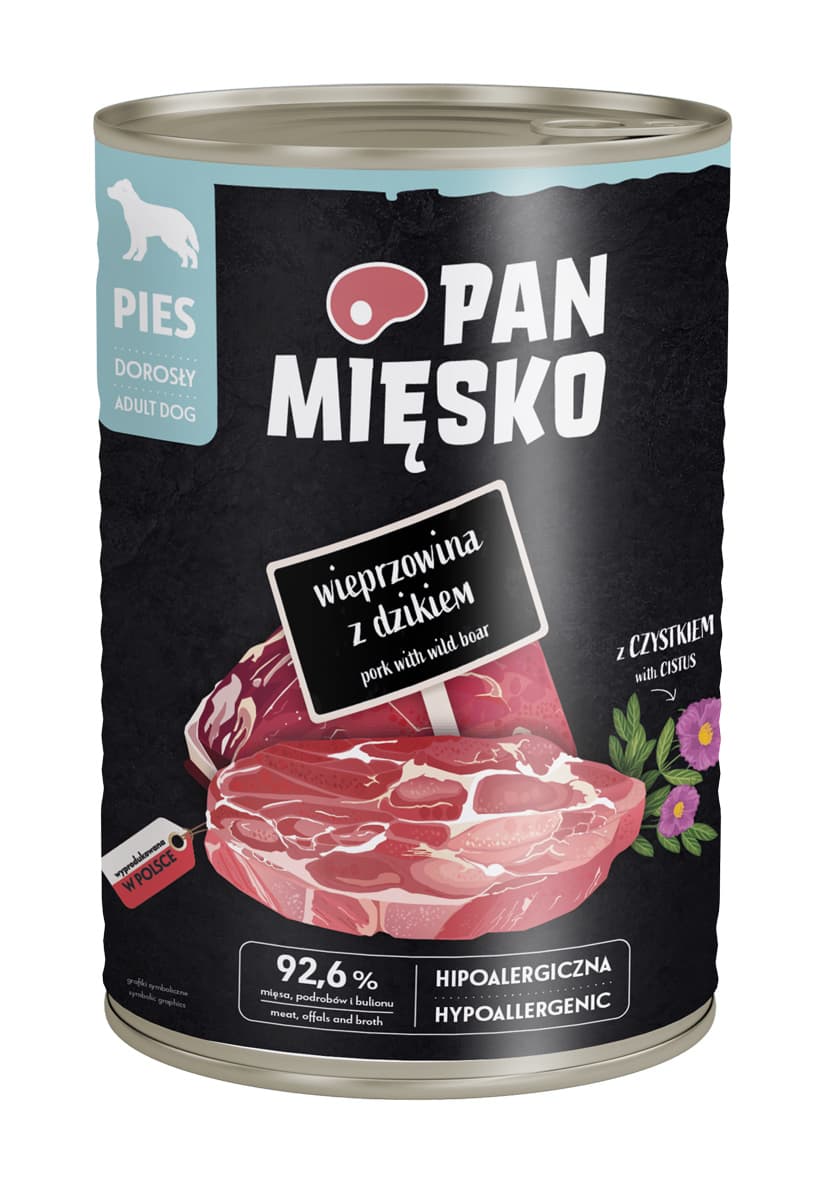 Pan Mięsko Karma mokra dla psa Wieprzowina Dzik 400g