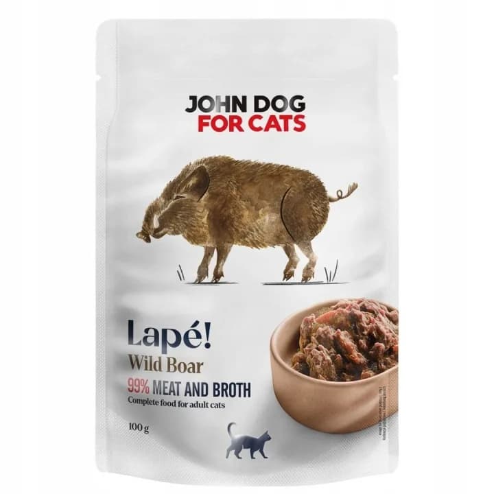 John Dog for Cats Lapé Karma mokra Dorosły Wildboar Pouch 100 g