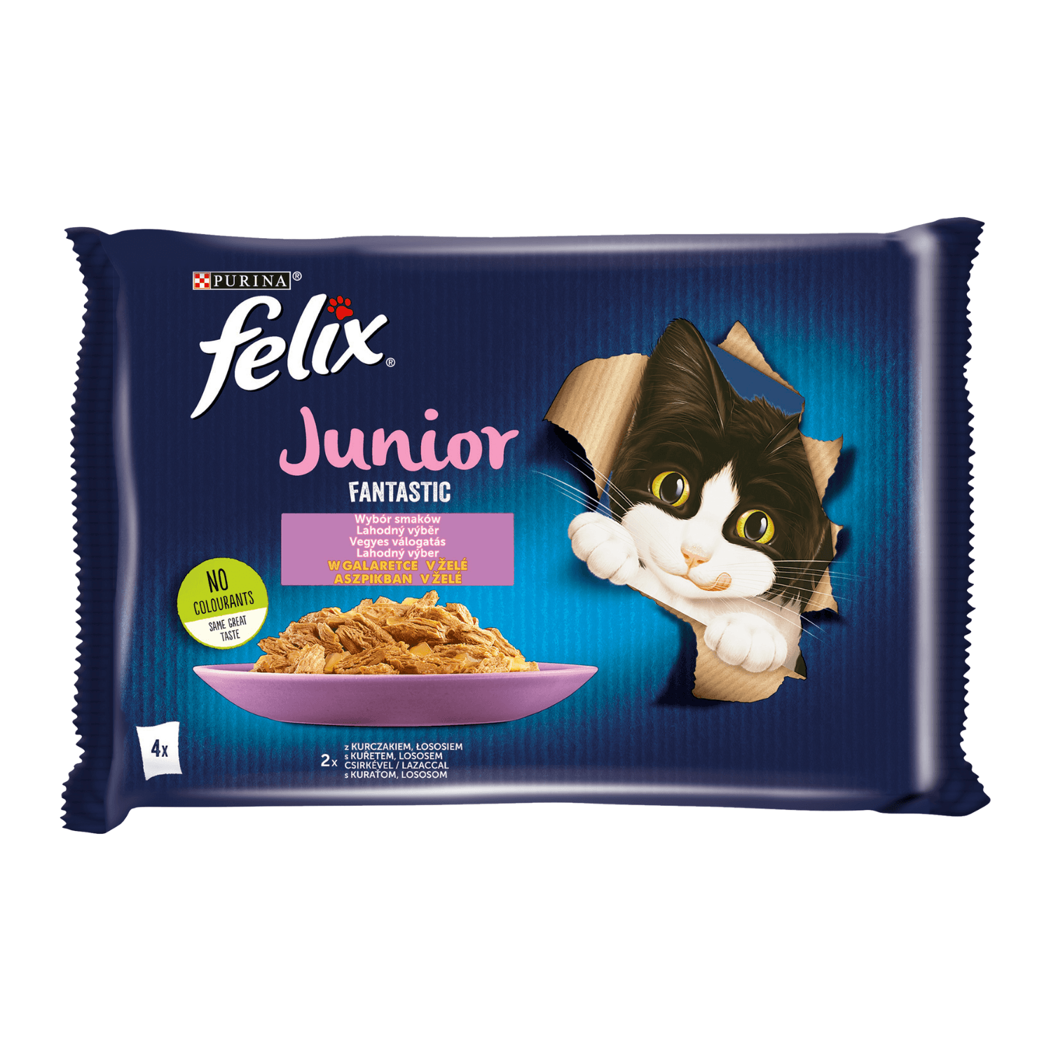 Felix Fantastic Junior saszetki dla kociąt karma mokra Kurczak Łosoś 4 × 85 g