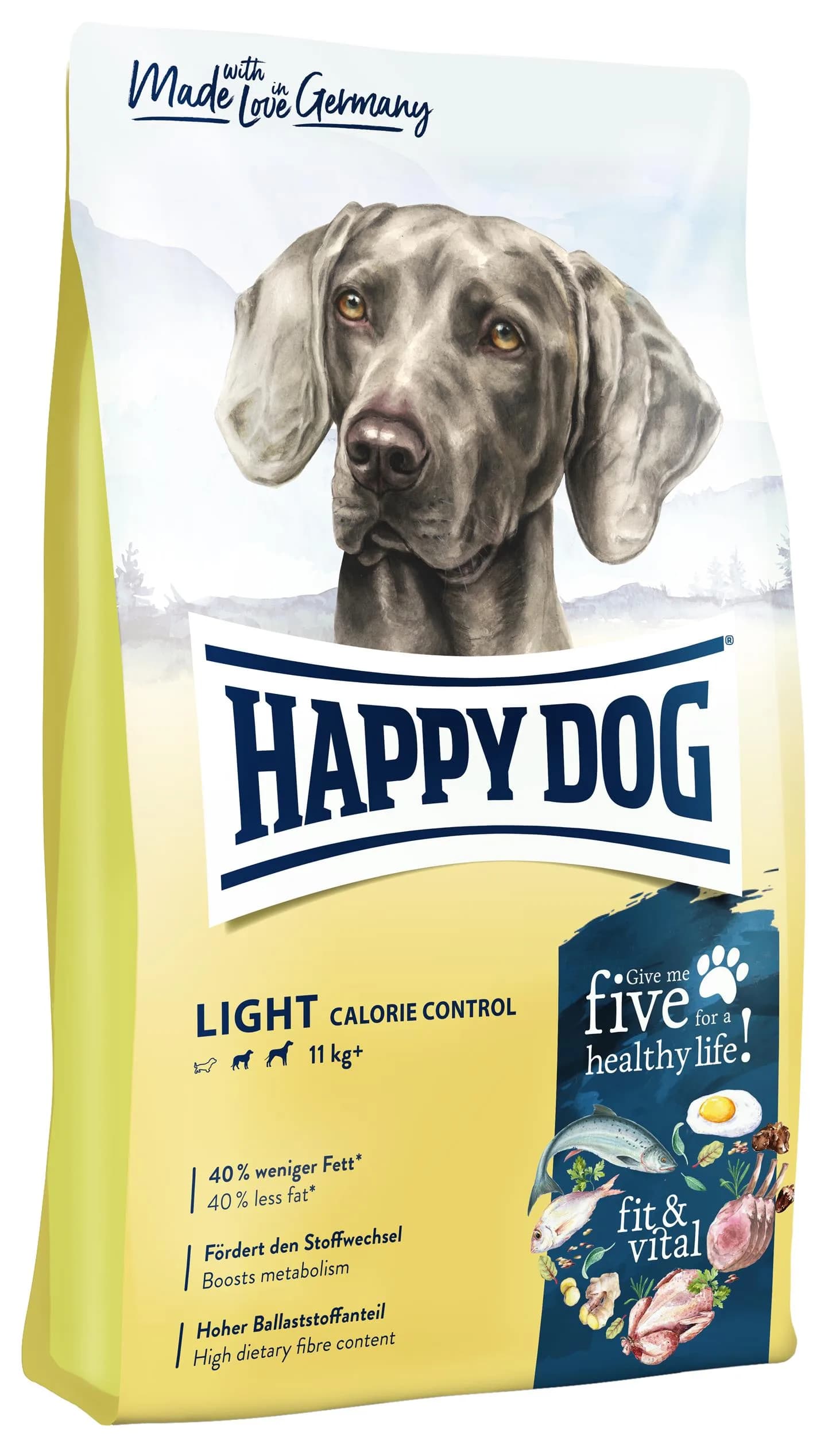 Happy Dog Fit & vital Light Calorie Control karma sucha z drobiem, jagnięciną i rybą dla dorosłych psów z lekką nadwagą – 12 kg