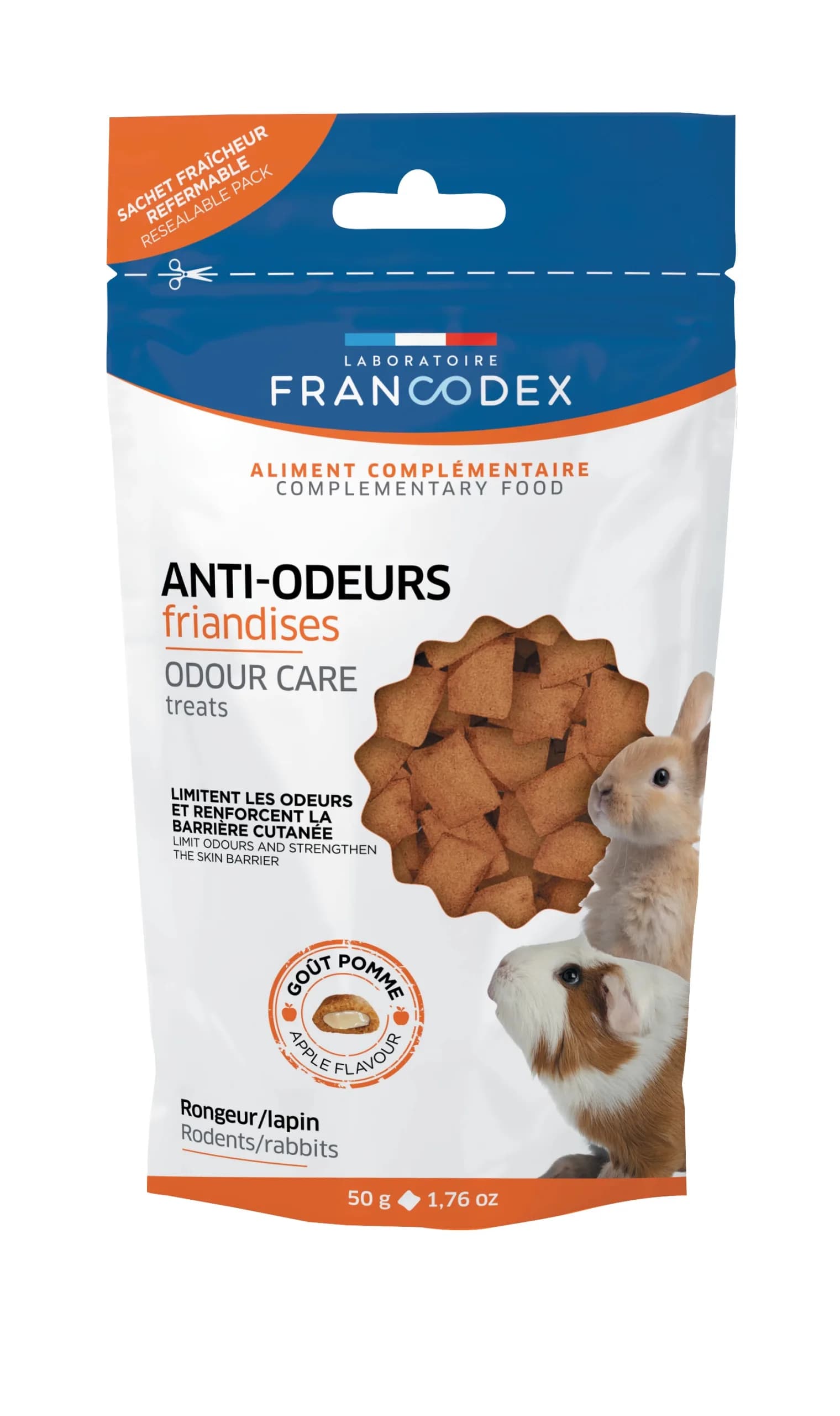 Francodex przysmaki zapobiegające nieprzyjemnym zapachom sierści, moczu i trawienia dla gryzoni 50 g