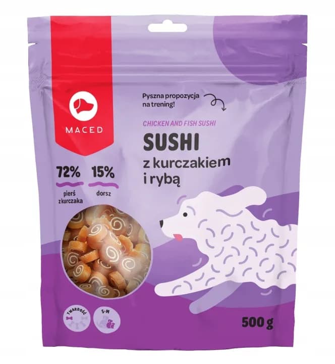 Maced Przysmaki dla psów Sushi z Kurczakiem i Rybą Smakołyki Smaczki 500 g