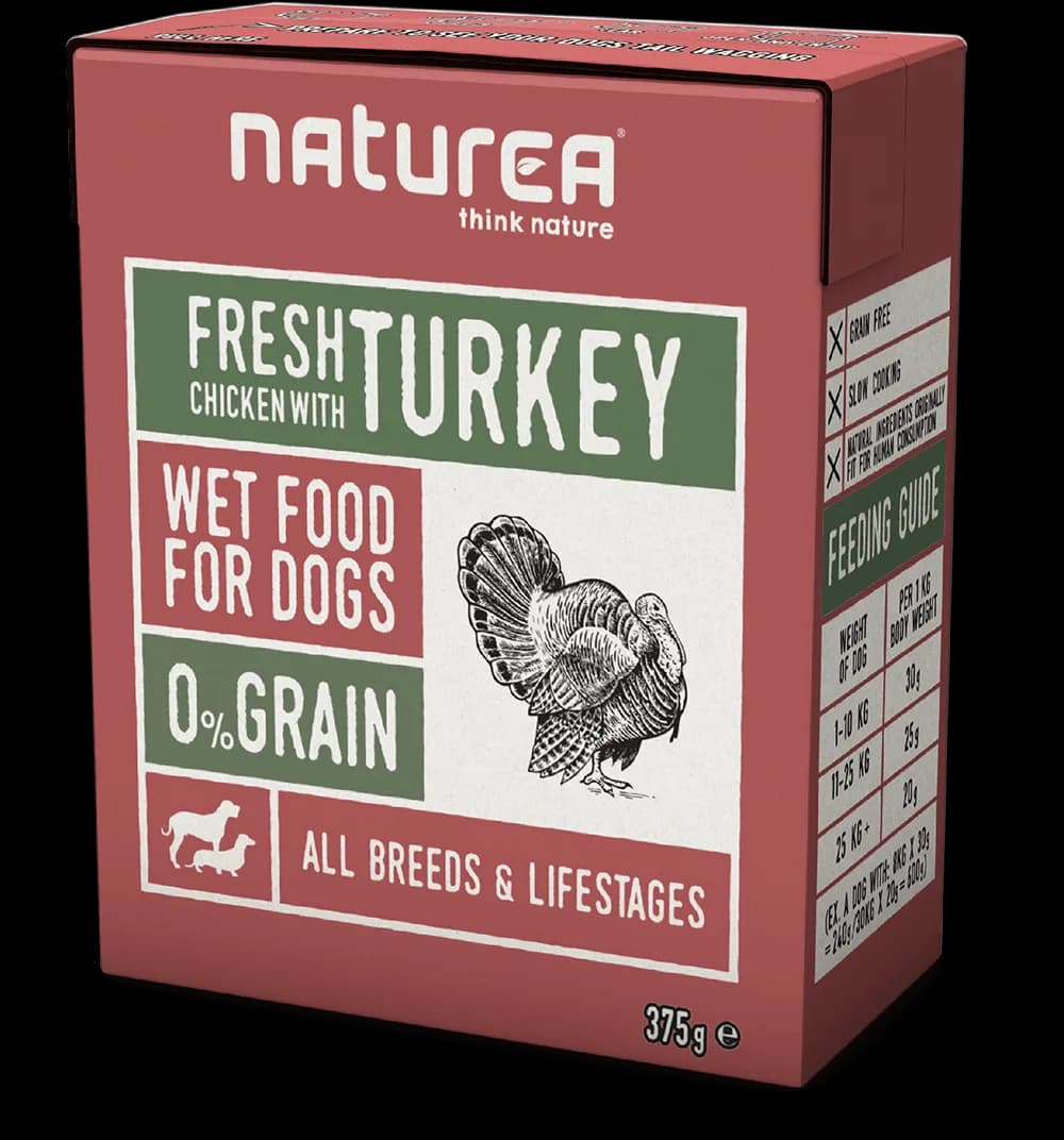 Naturea Bezzbożowa mokra karma dla psów i szczeniąt, smaki kurczak z tuńczykiem i łososiem 375 g