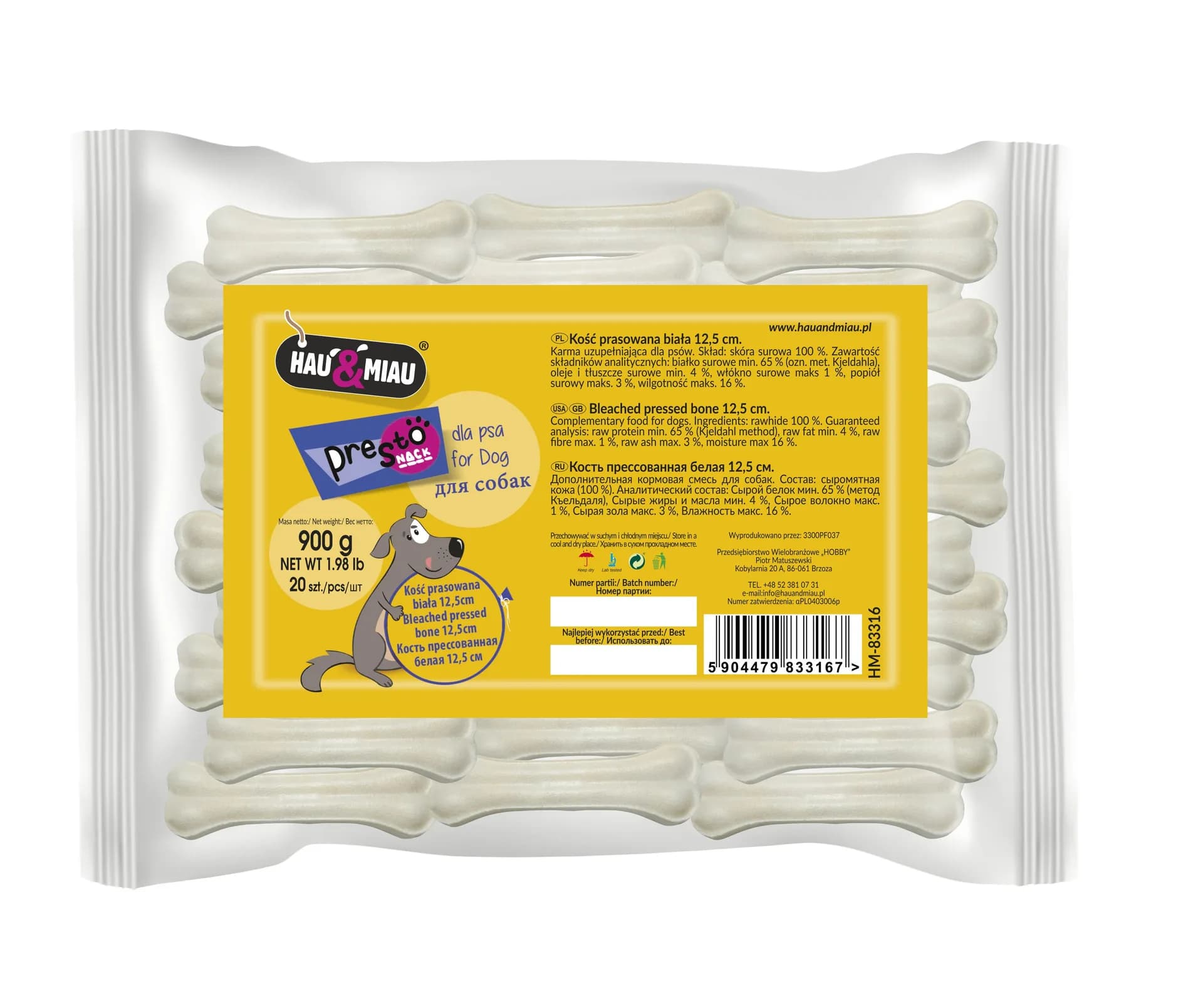 Hau&Miau Kość prasowana dla psa – 7,5 cm / 3