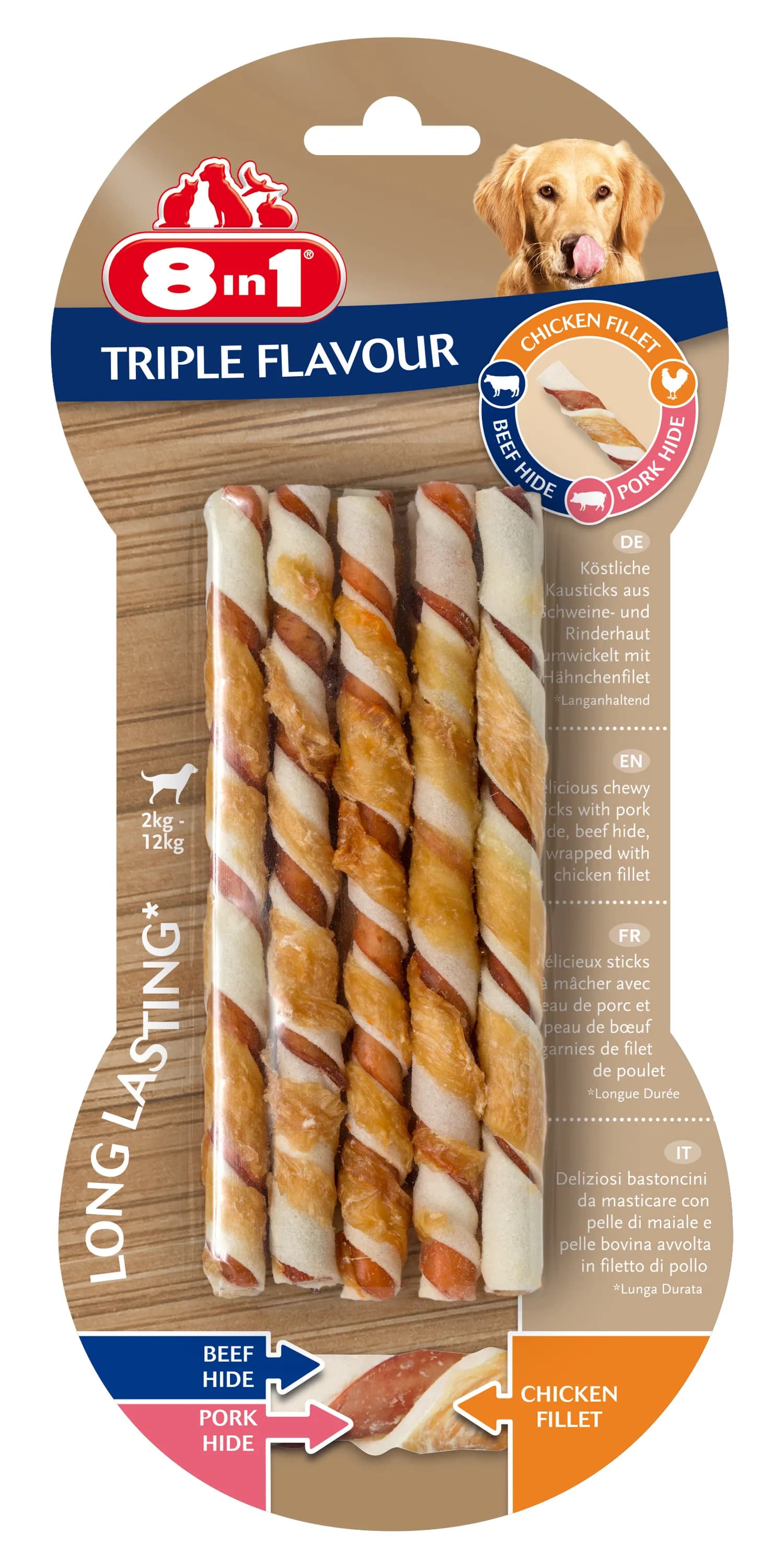 8in1 Przysmak Triple Flavour Twisted Sticks dla psa 10 szt.
