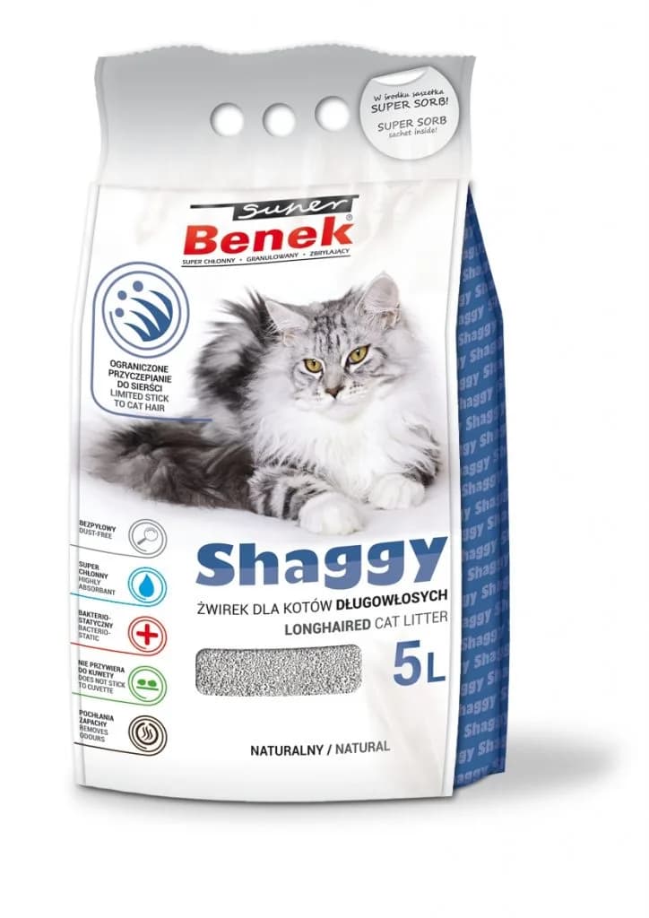 Super Benek Shaggy Żwirek dla kotów długowłosych 5 l