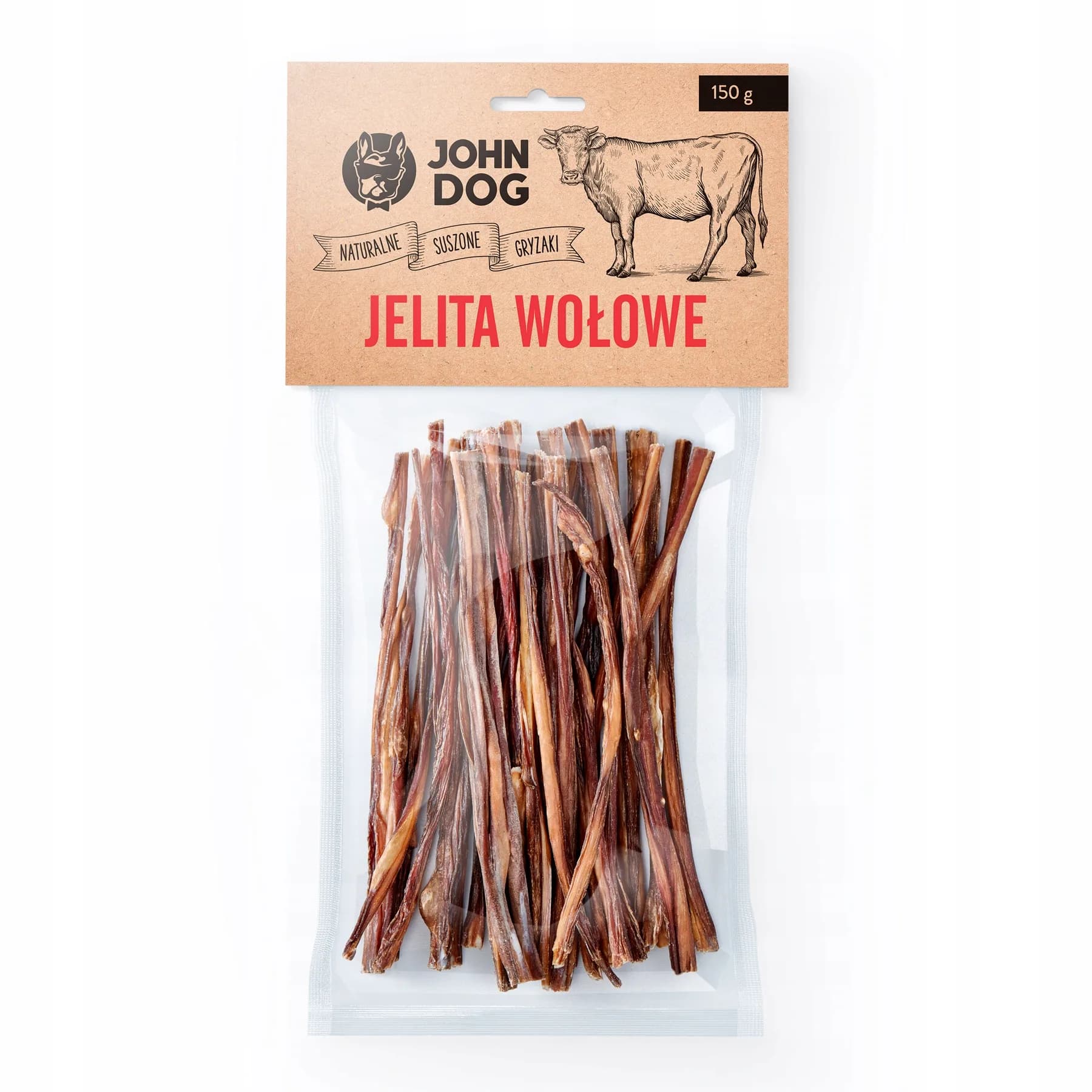 John Dog naturalny suszony gryzak dla psów jelita wołowe 150 g