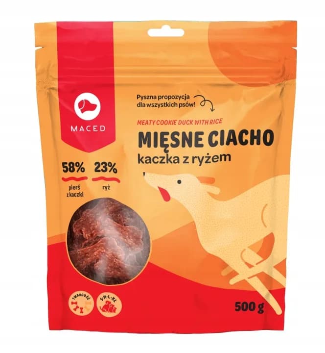 Maced przysmak dla psa smakołyki Mięsne Ciacho z kaczką i ryżem Kostki 500 g