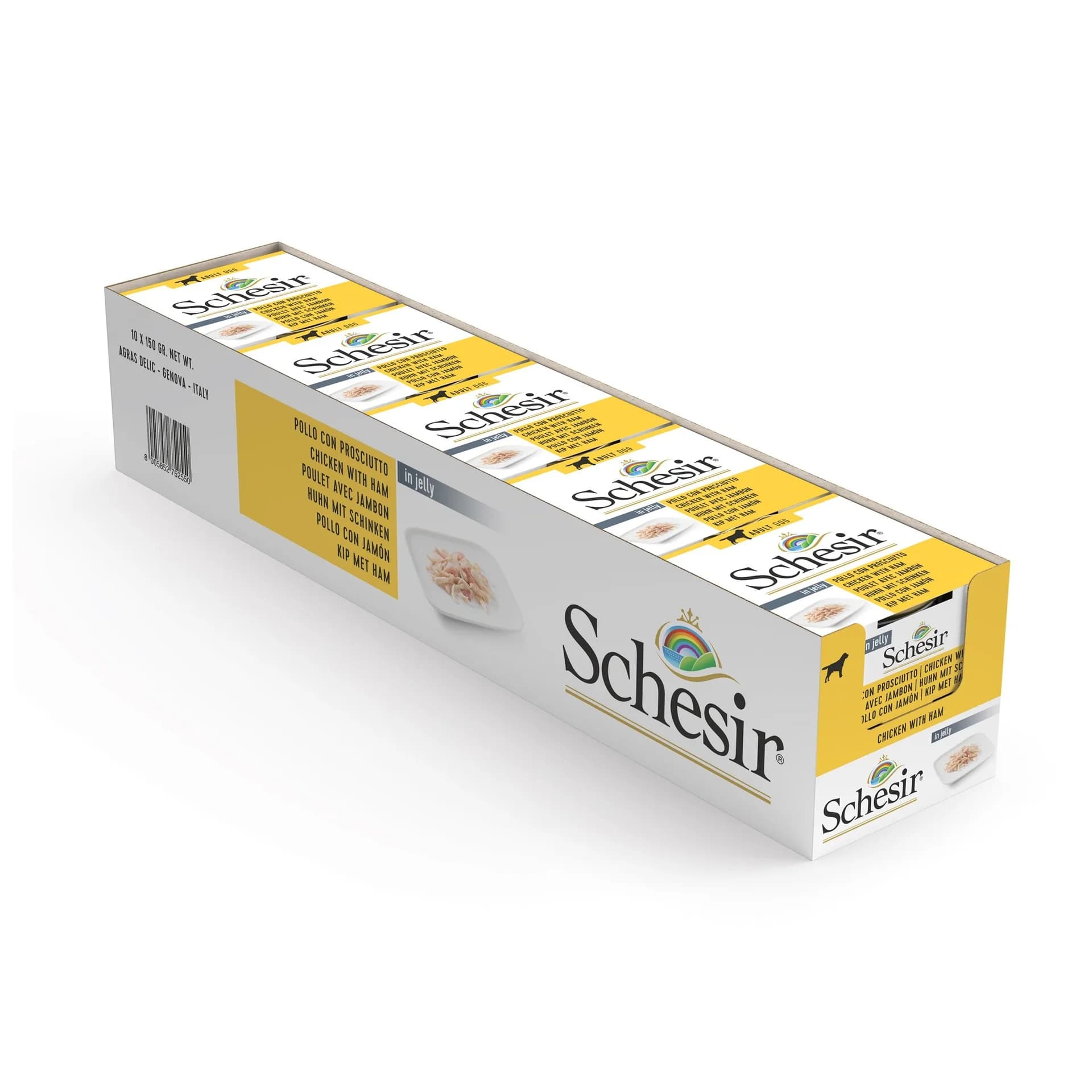 Schesir Karma mokra dla dorosłych psów kurczak z szynką w galarecie – 150 g