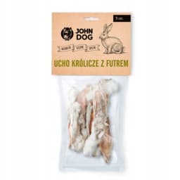 John Dog Ucho Królicze z Futrem 100% gryzak Smakołyk Nagroda dla psa 5 szt.