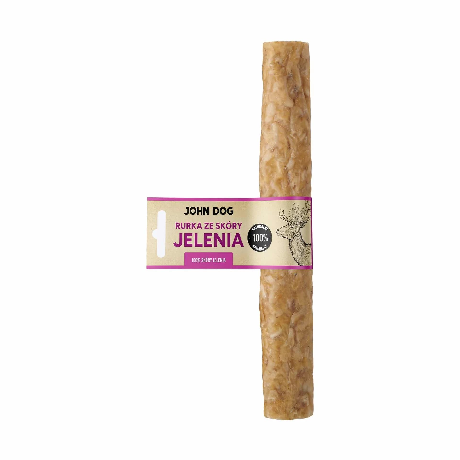 John Dog Rurka ze skóry jelenia suszony gryzak dla psa 25 cm