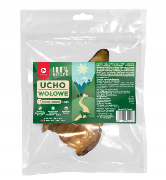Maced Naturalny Przysmak dla psa Ucho Wołowe Smakołyk 100% Natura
