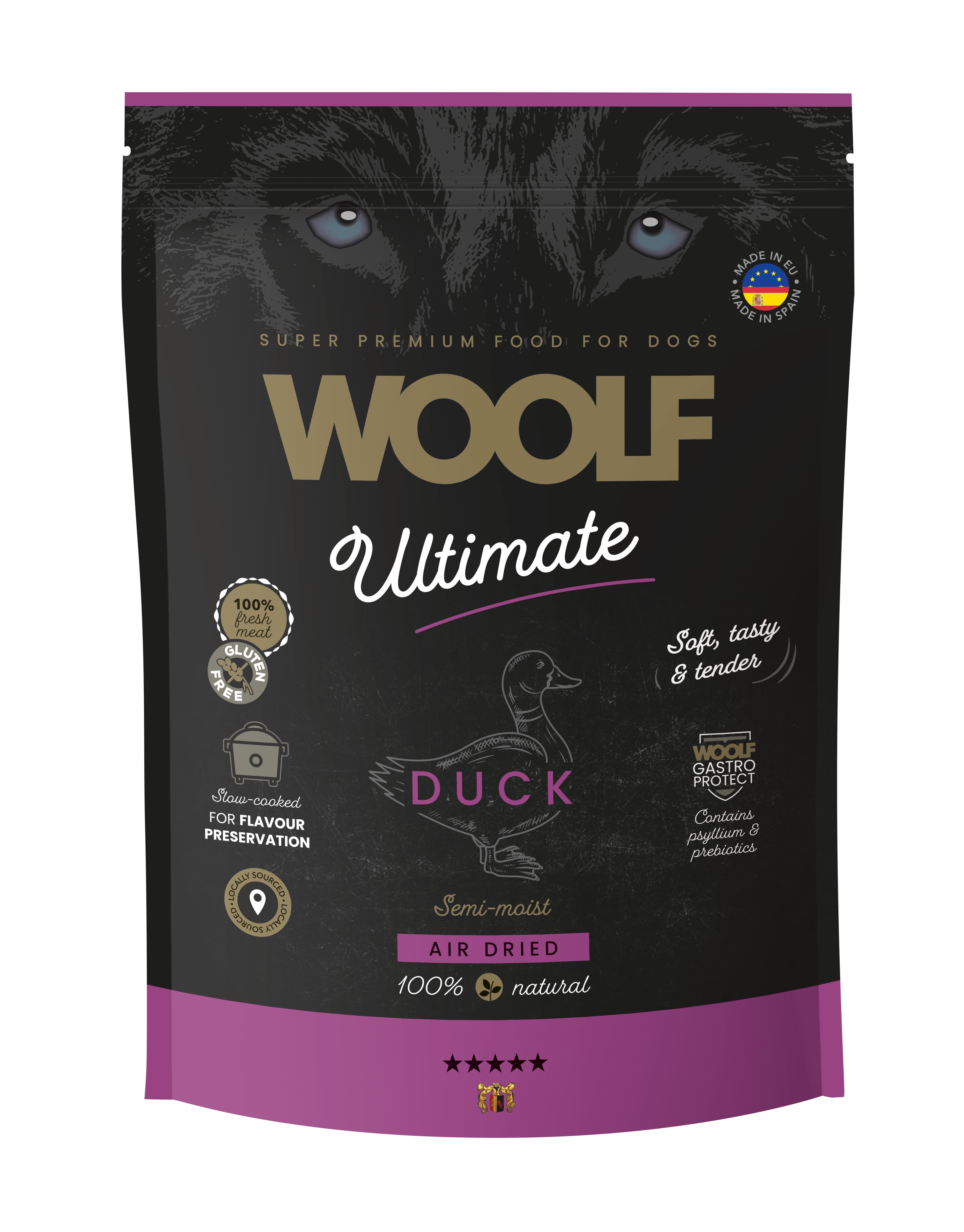 Woolf Ultimate Duck For Adult Dog Karma Półwilgotna z Kaczką, Indykiem i Rybą dla dorosłych psów 1 kg