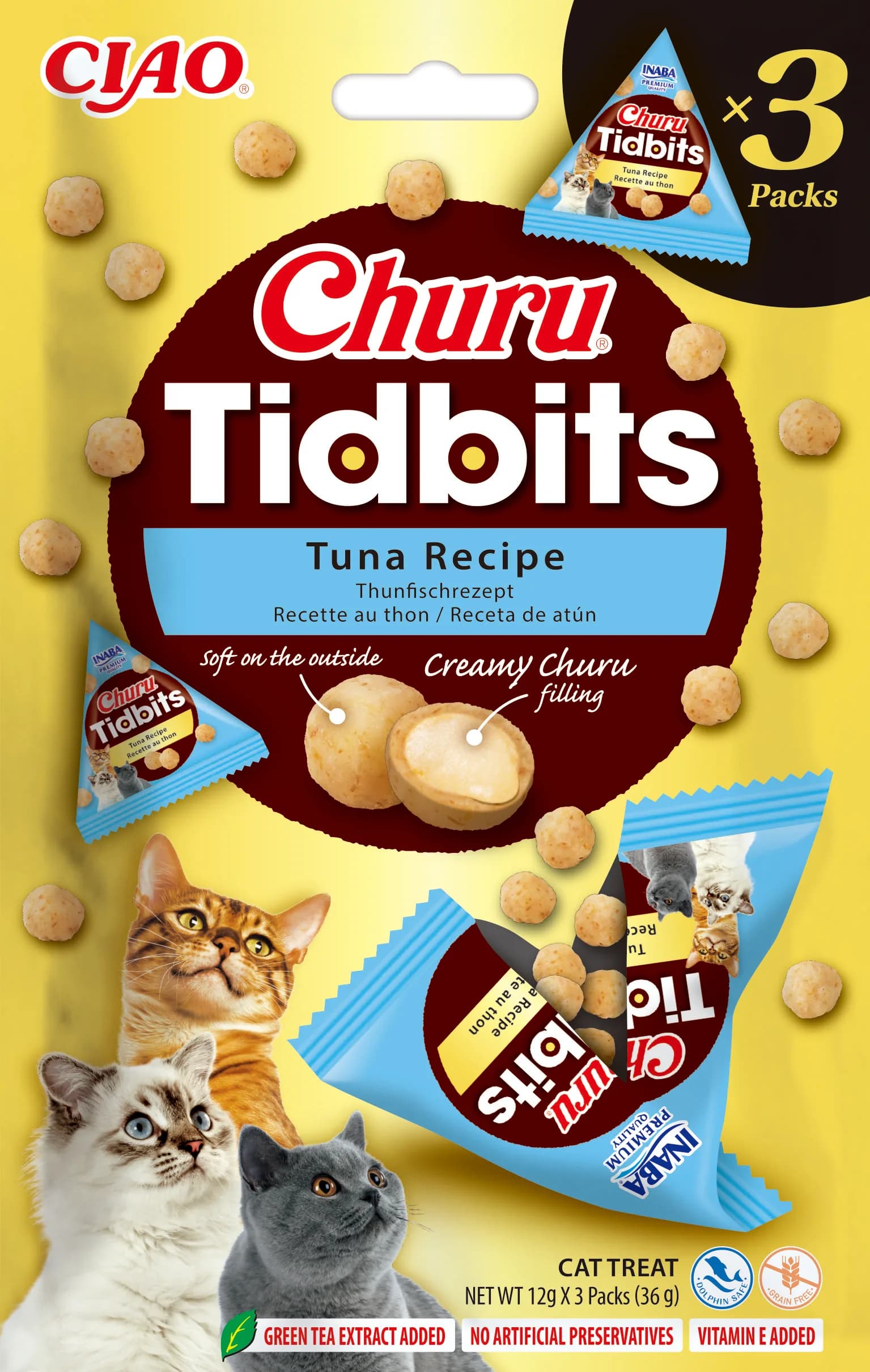 INABA Churu Tidbits 3P Uzupełniająca karma mokra dla dorosłych kotów formuła z tuńczykiem 3 × 12 g