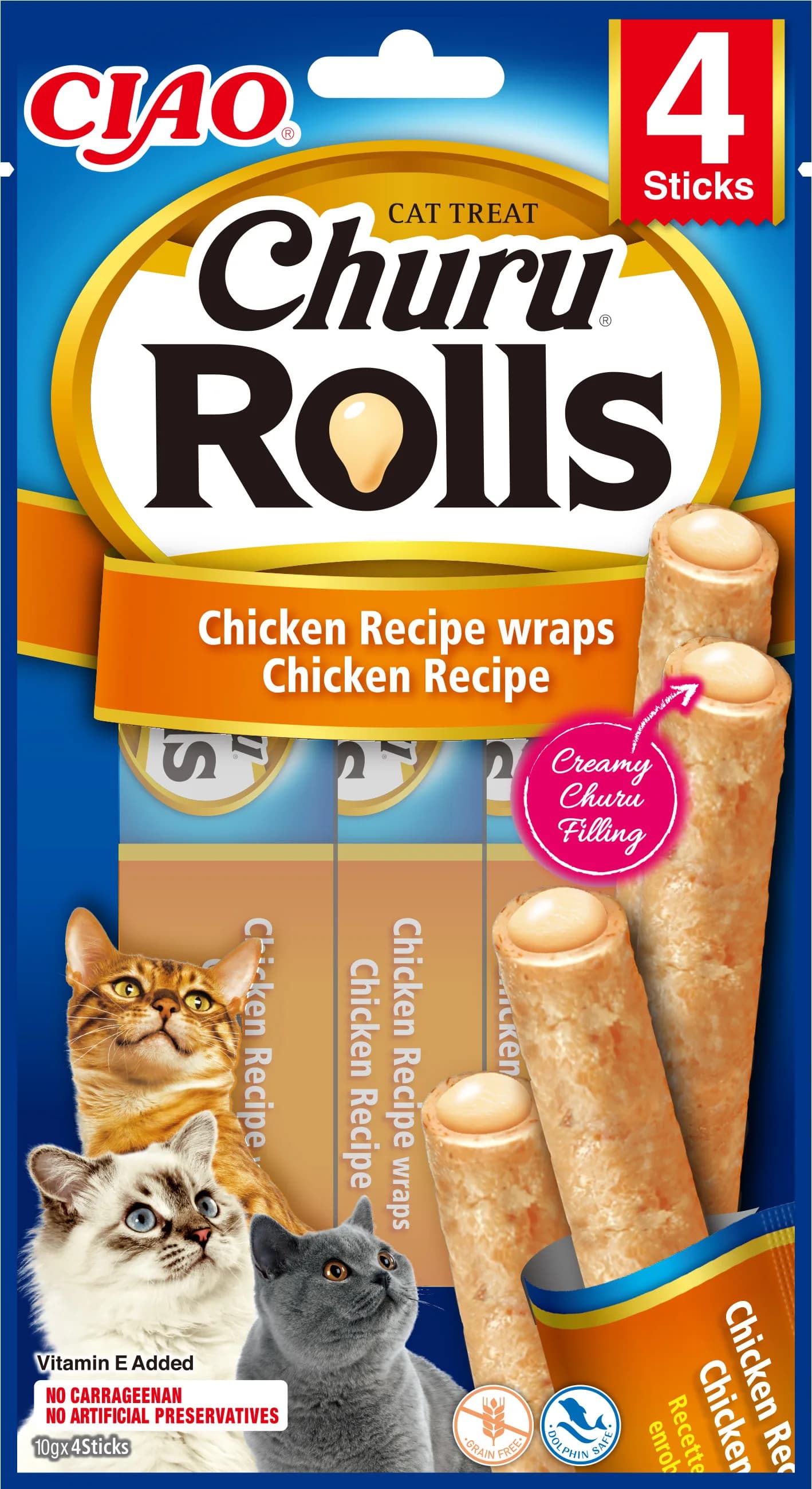 INABA Cat Churu Rolls Chicken Wraps Chicken przysmak dla kotów 4 × 10 g