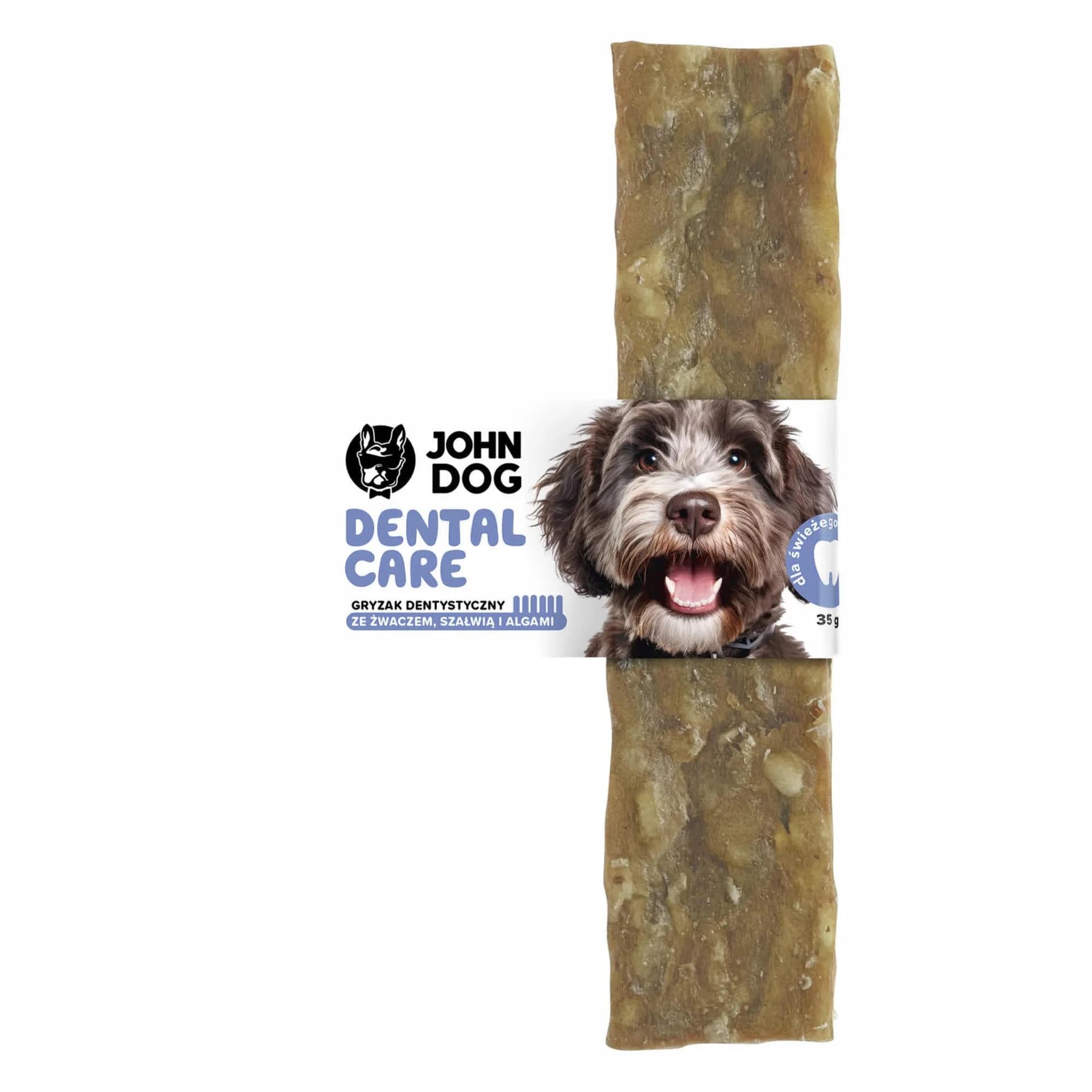 John Dog Dental Care gryzak dentystyczny ze żwaczem wołowym szałwią i algami 35 g 12 cm