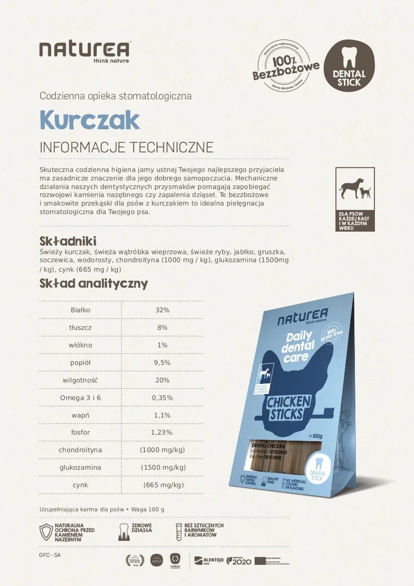 Naturea kurczak Bezzbożowe dentystyczne przysmaki dla psów – XL