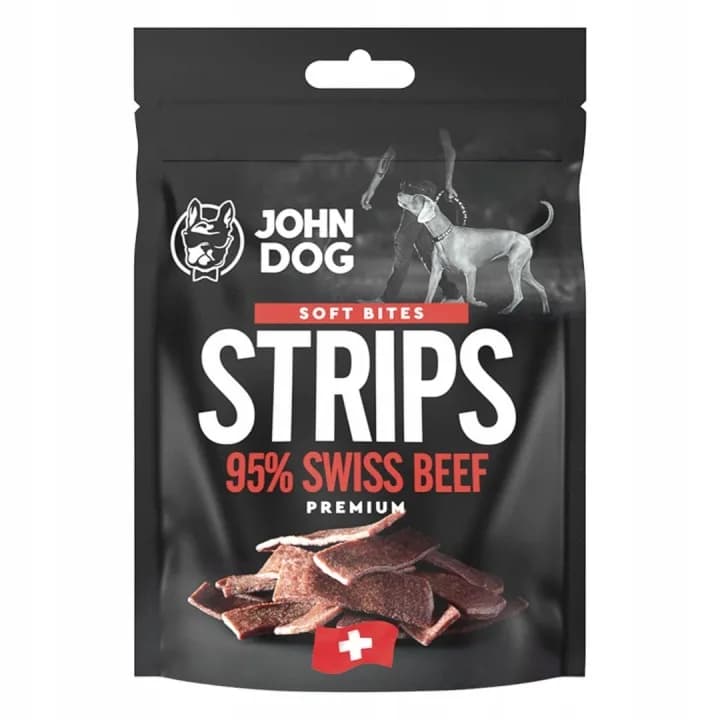 John Dog smakołyki Soft Bites Paski przysmak dla dorosłych psów wołowiny szwajcarskiej 95%/Strips 95% Beef 90 g