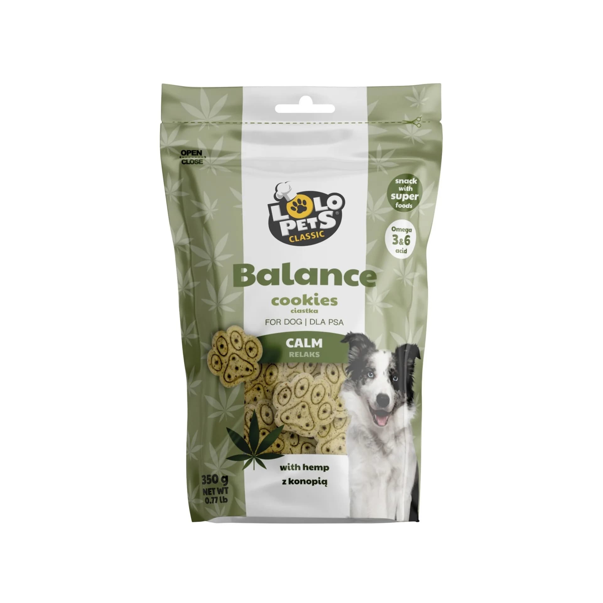 Lolo Pets Ciasteczka przysmak dla psa Calm uspokajające z konopiami i melisą 350 g