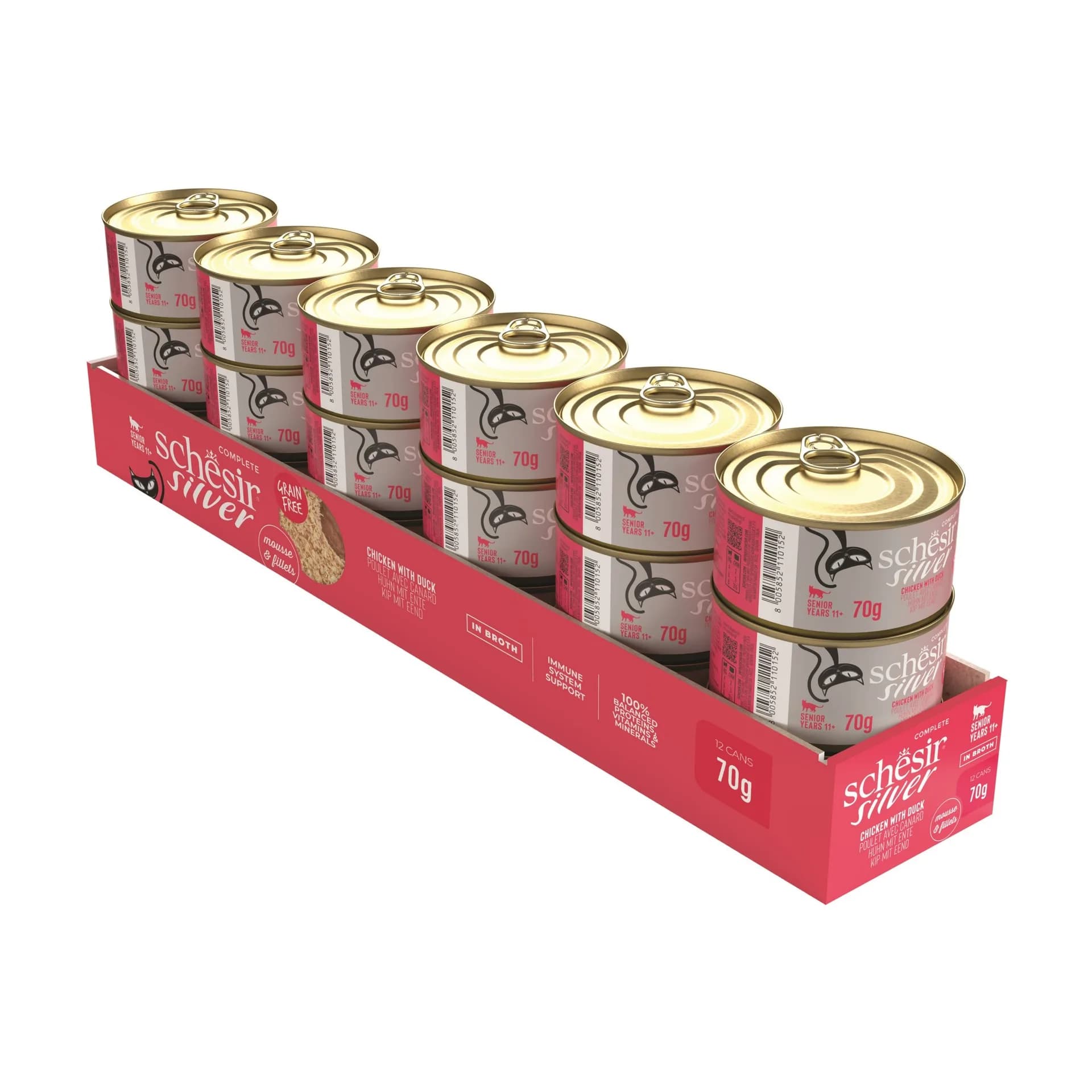 Schesir Silver karma mokra dla starszych kotów mus z rozdrobnionym kurczakiem i kaczką 70 g