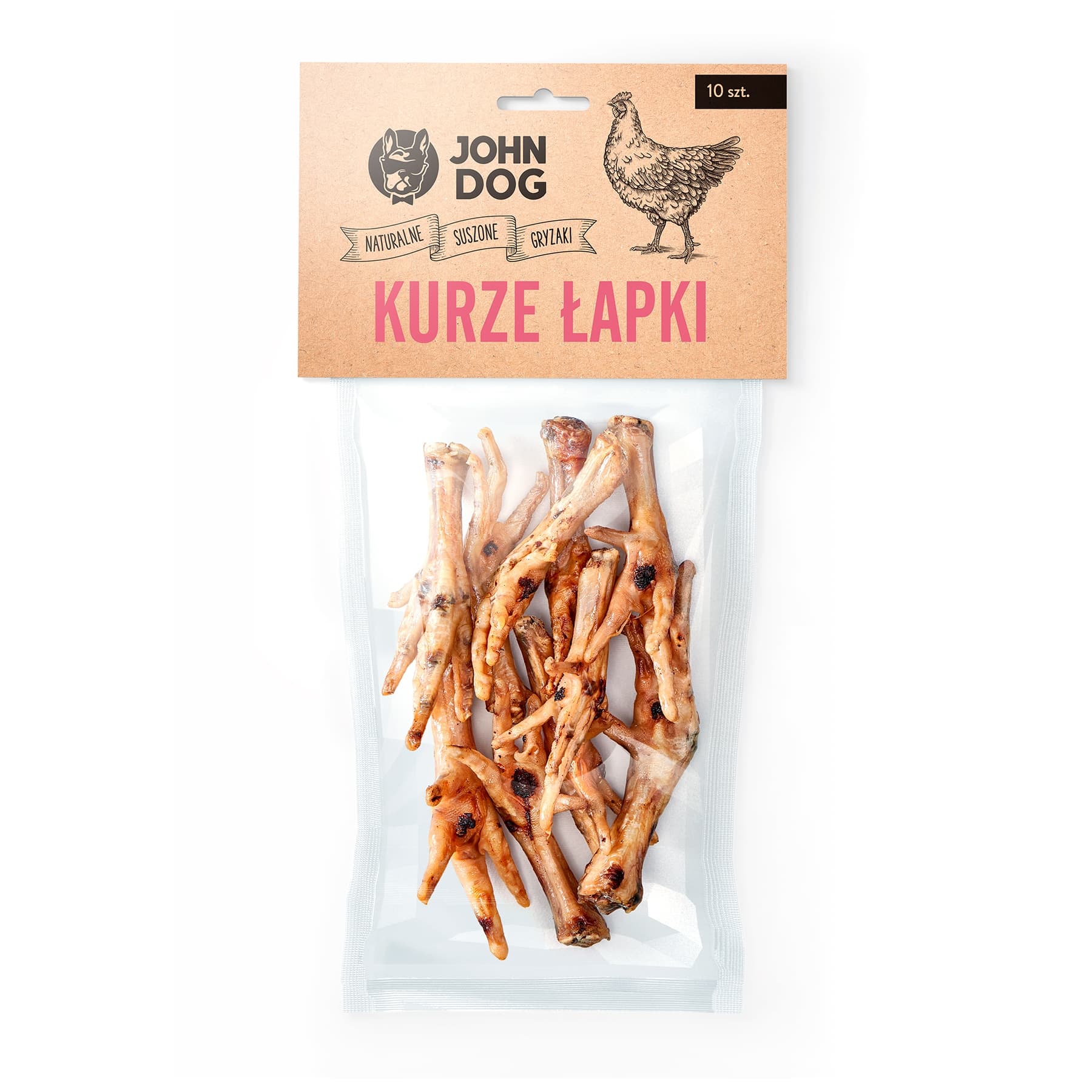 John Dog Łapki Kurze Suszone gryzaki opakowanie 10 szt. przysmak dla dorosłych psów Kurze