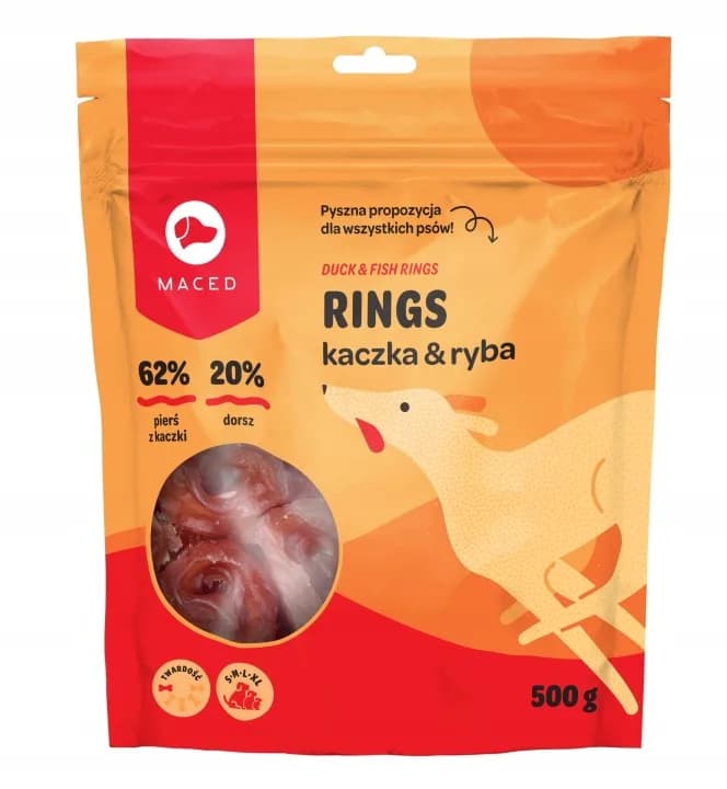 Maced Przysmaki dla psów Rings Pierścienie z Kaczką i Rybą Smakołyki 500 g