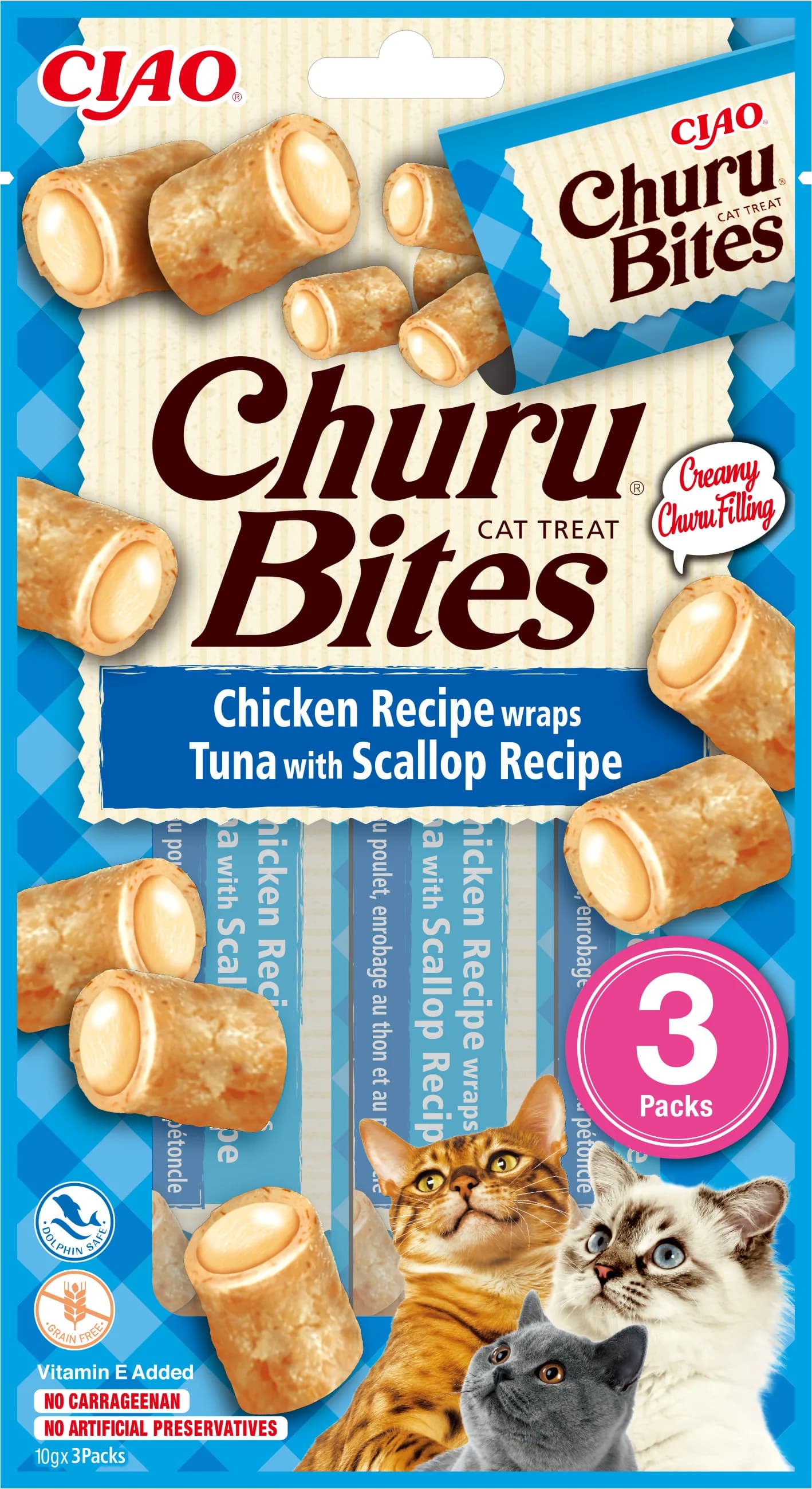 INABA Cat Churu Bites Chicken wraps Tuna & Scallops 3 × 10 g