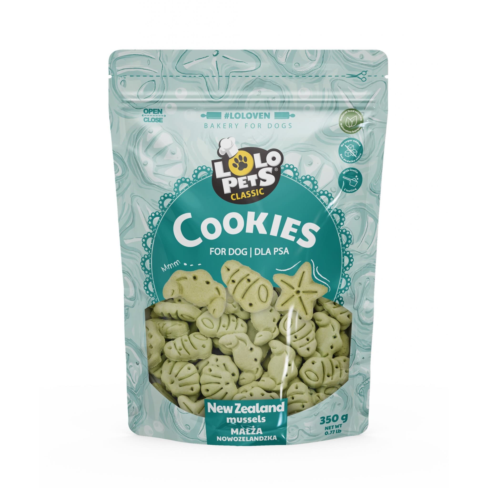 Lolo Pets Ciastka dla psów w Folii Doypack smaki Małża Nowolzelandzka 350 g