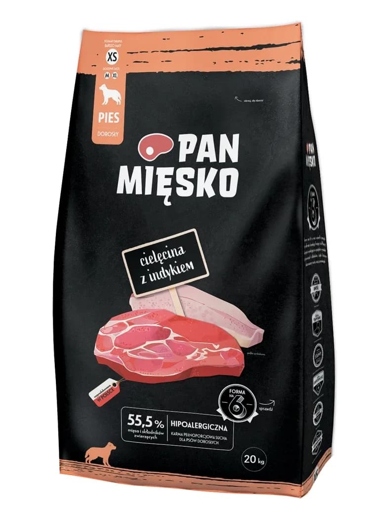 Karma sucha dla psa Pan Mięsko Cielęcina z indykiem XS 20 kg