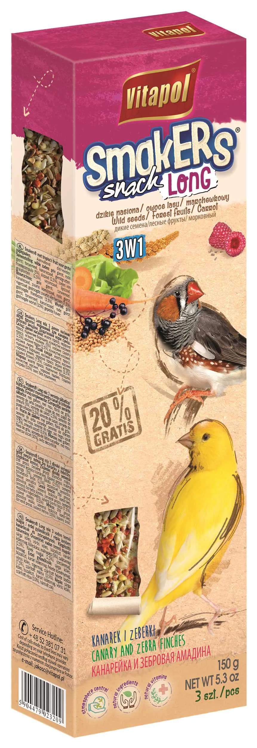Vitapol Smakers Long mix 3w1 dla kanarka i zeberek