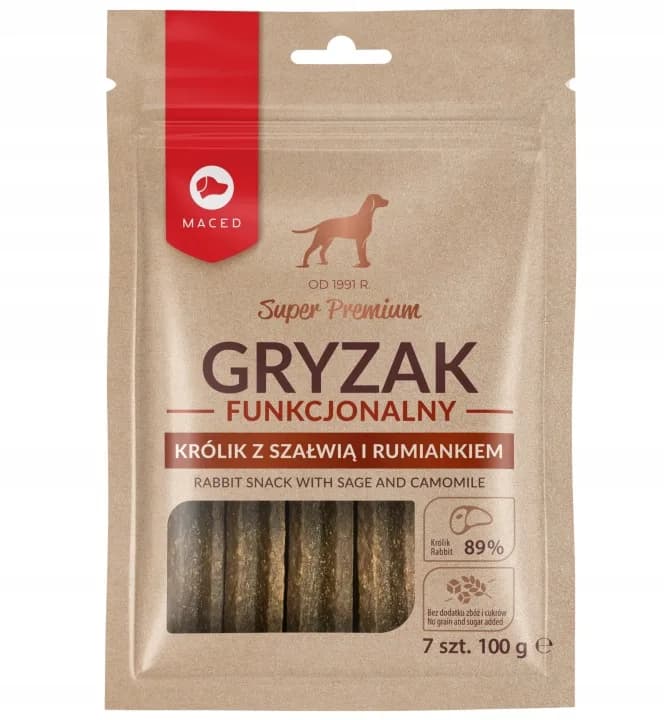 Maced Gryzaki Funkcjonalny przysmak dla psów Smakołyki z Szałwią i Rumiankiem 100 g