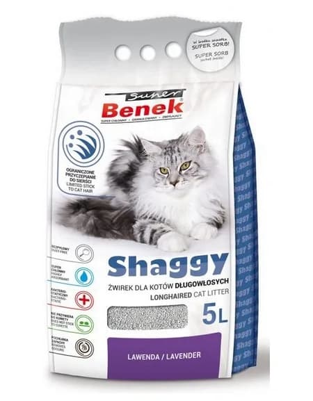Super Benek Shaggy Żwirek dla kotów długowłosych lawendowy 5 l