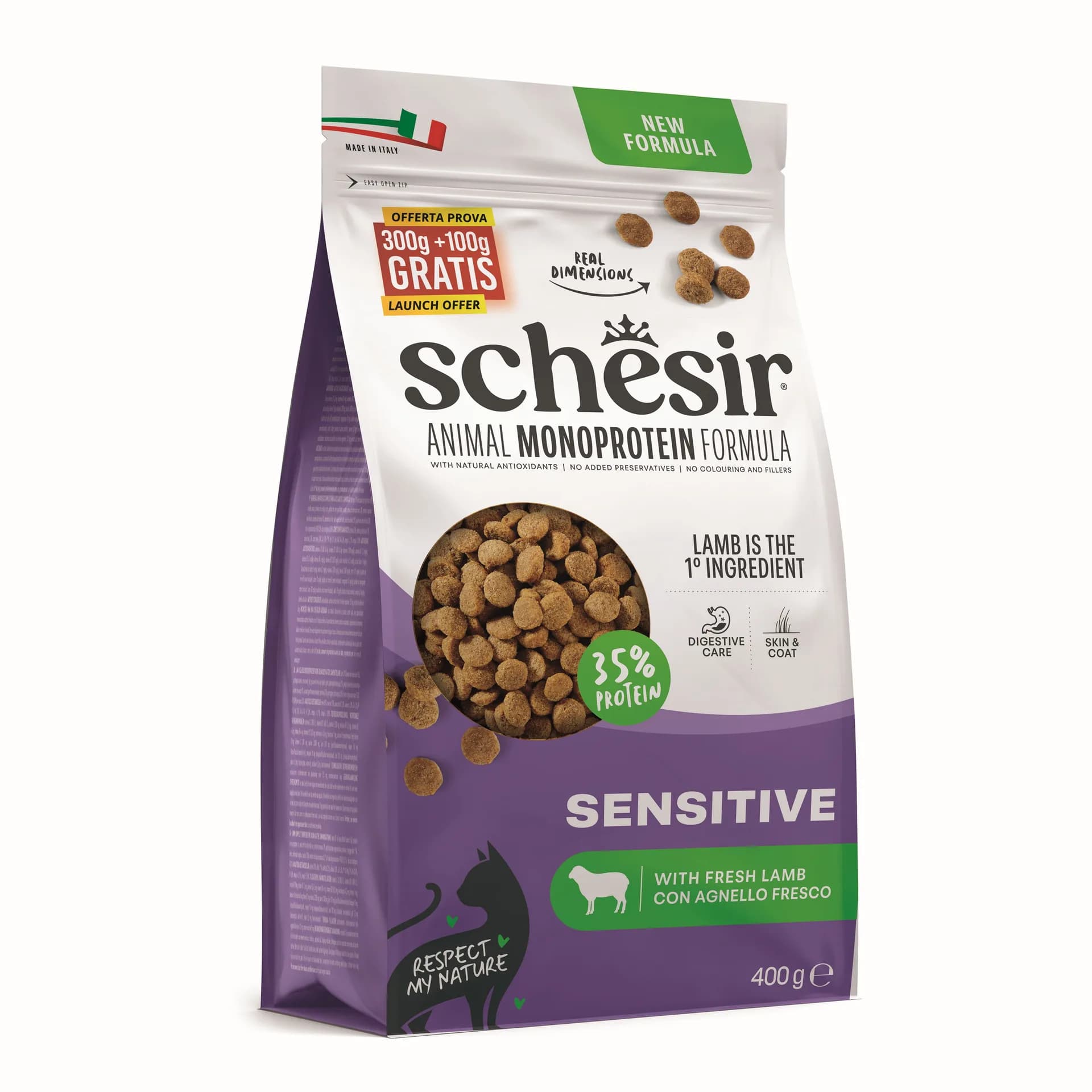Schesir Animal Monoprotein Formula Sensitive karma sucha dla dorosłych kotów jagnięcina worek