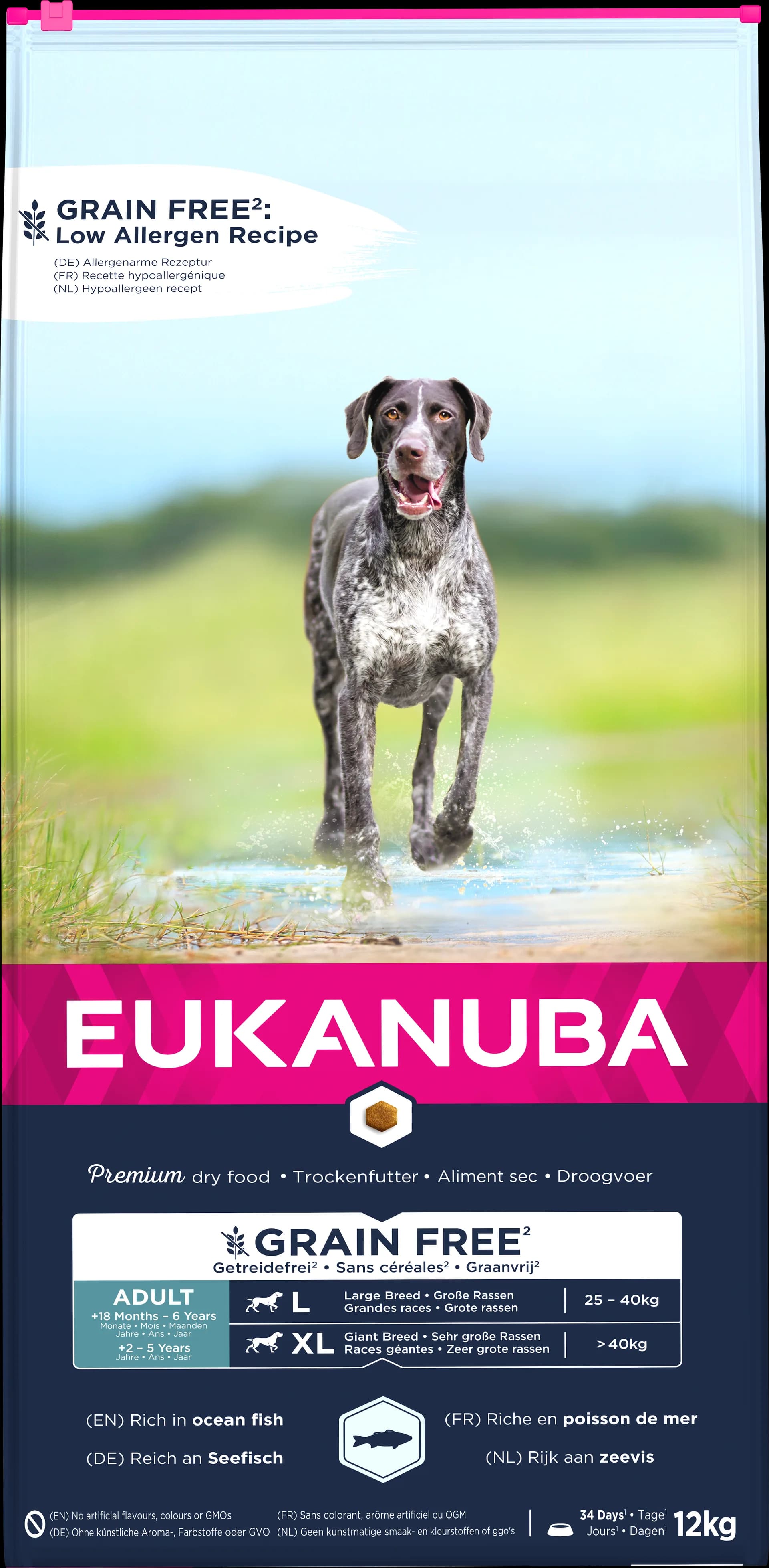 Eukanuba Grain Free Adult Large Breed karma sucha z rybami oceanicznymi i łososiem dla dorosłych psów dużych ras – 3 kg