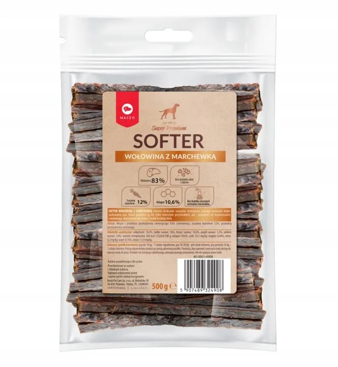 Maced Gryzaki dla psa Przysmak Softer Wołowina i Marchew Mini XS 500 g