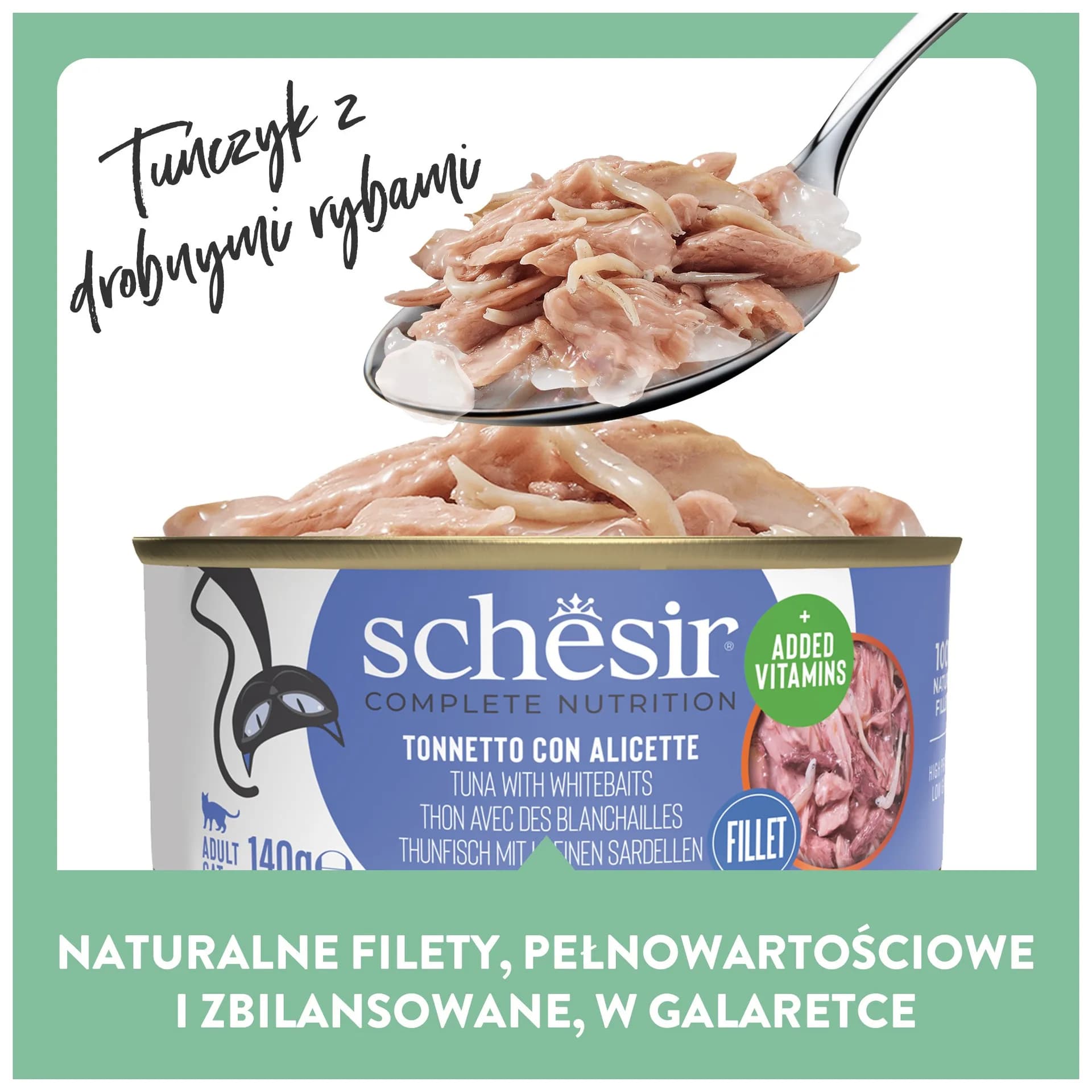 Schesir karma mokra dla kotów tuńczyk z narybkiem w galarecie puszka 140 g