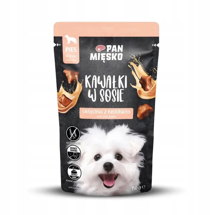 Pan Mięsko Karma mokra dla psa Kawałki w sosie Cielęcina z królikiem 150g