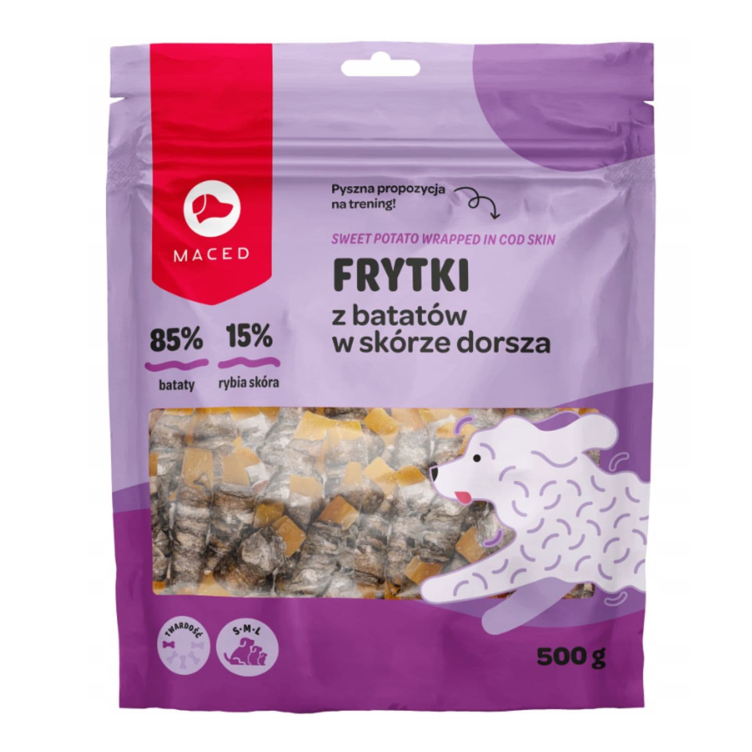 Maced przysmak Frytki z Batatów w Skórze Dorsza Miękkie Smaczki psa SM 500 g