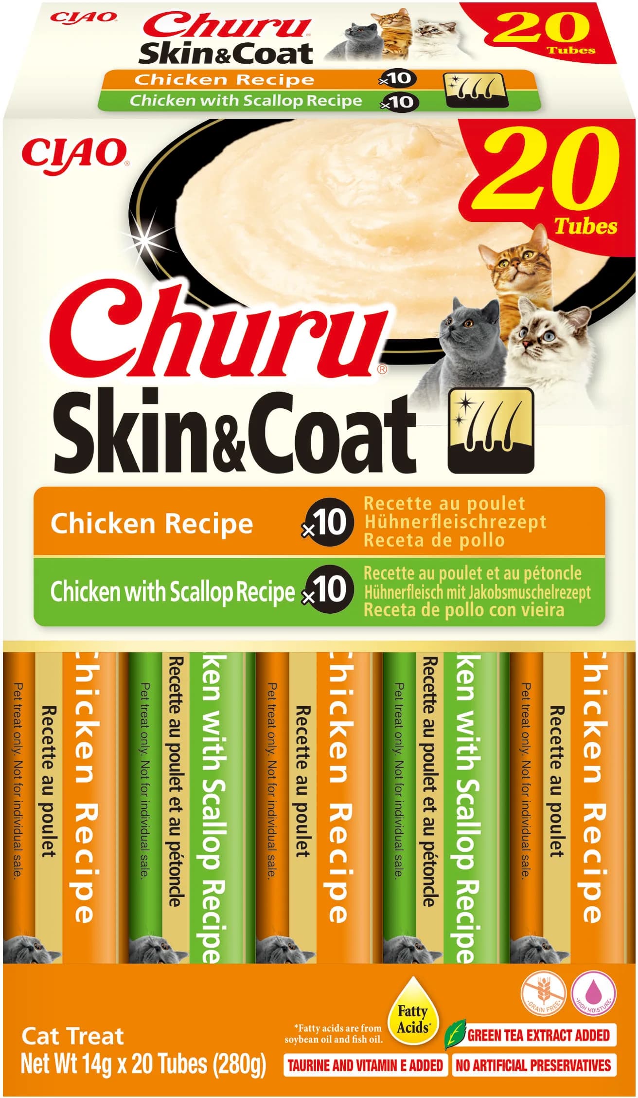 INABA Churu Skin&Coat dla kota kurczak z przegrzebkami 20 × 14 g