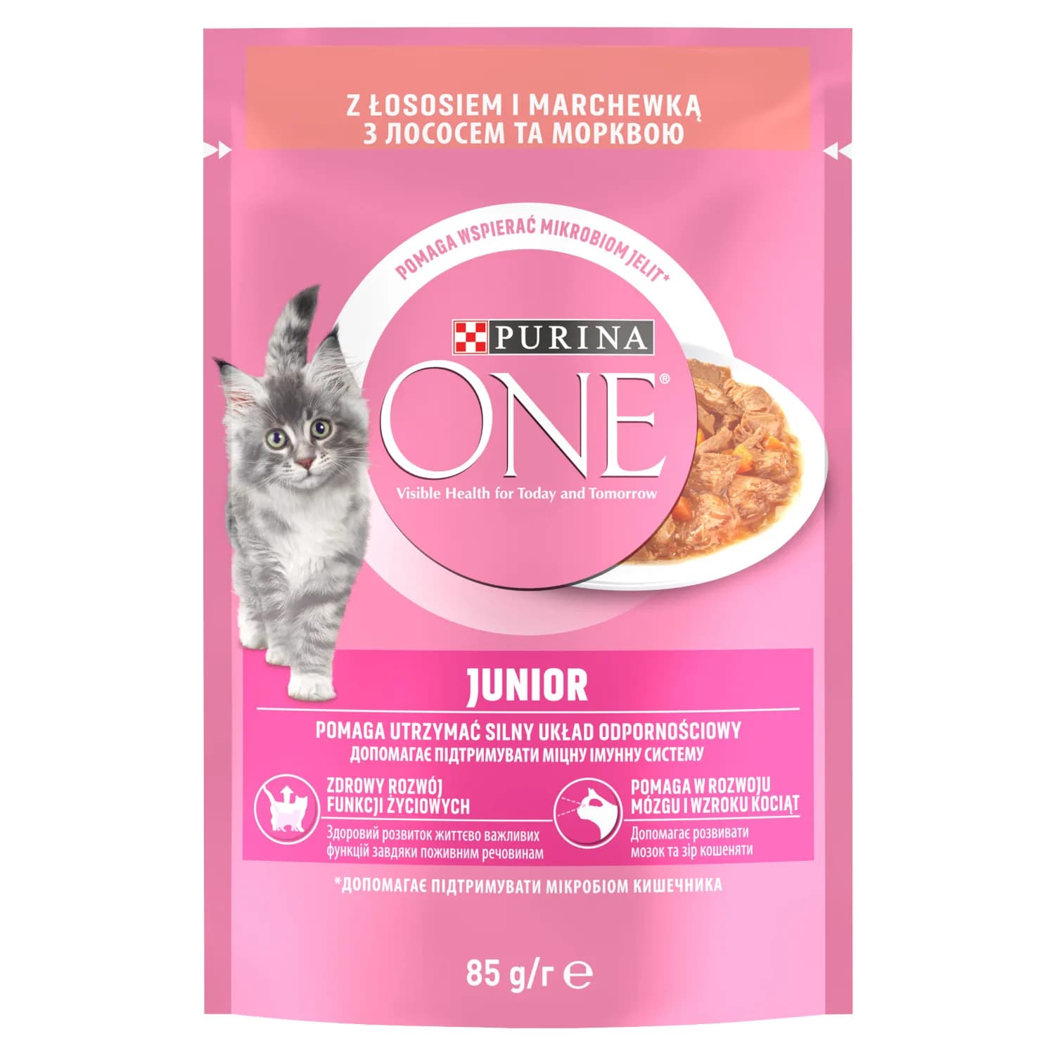 Purina ONE Junior Mini fileciki w sosie z łososiem i marchewką 85 g