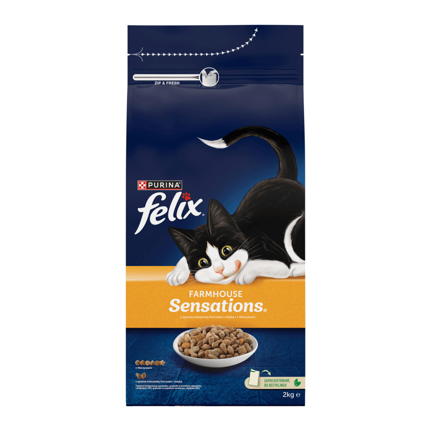 Felix Farmhouse Sensations karma sucha z kurczakiem i indykiem dla dorosłych kotów 2 kg