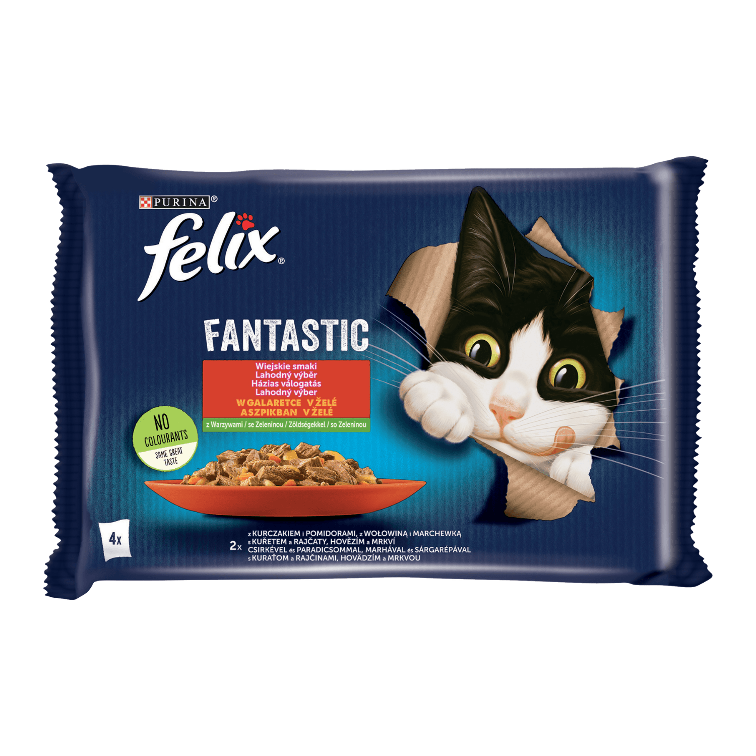 Felix Fantastic saszetki karma mokra dla dorosłych kotów mięso z warzywami 4 × 85 g