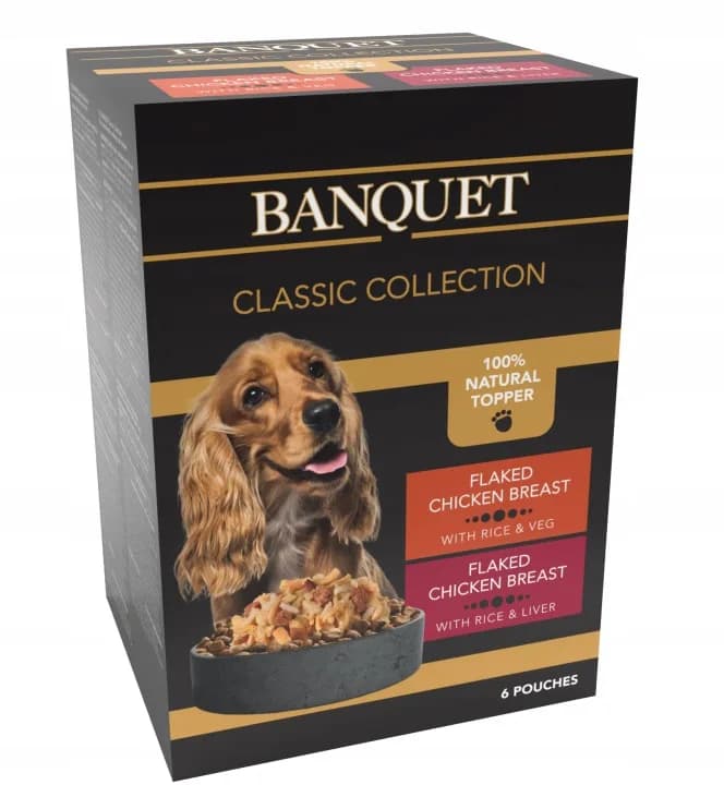 Banquet Box Classic Collection karma mokra z kurczakiem, ryżem, wątróbką i warzywami dla psów 6 x 100 g