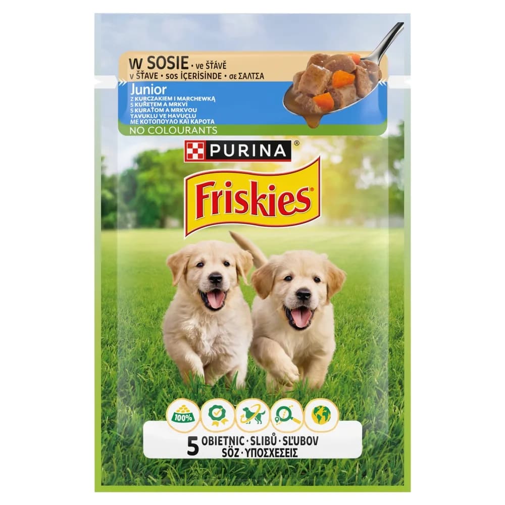 Friskies Junior karma mokra z kurczakiem i marchewką w sosie dla szczeniąt 85 g